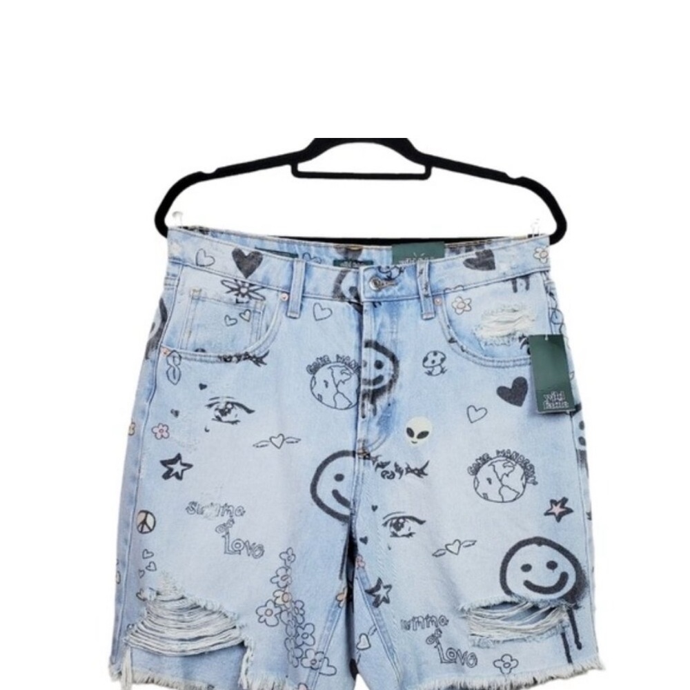 Wild Fable Womens Doodle Print High Rise Bermuda Denim Shorts Size 10 NWT